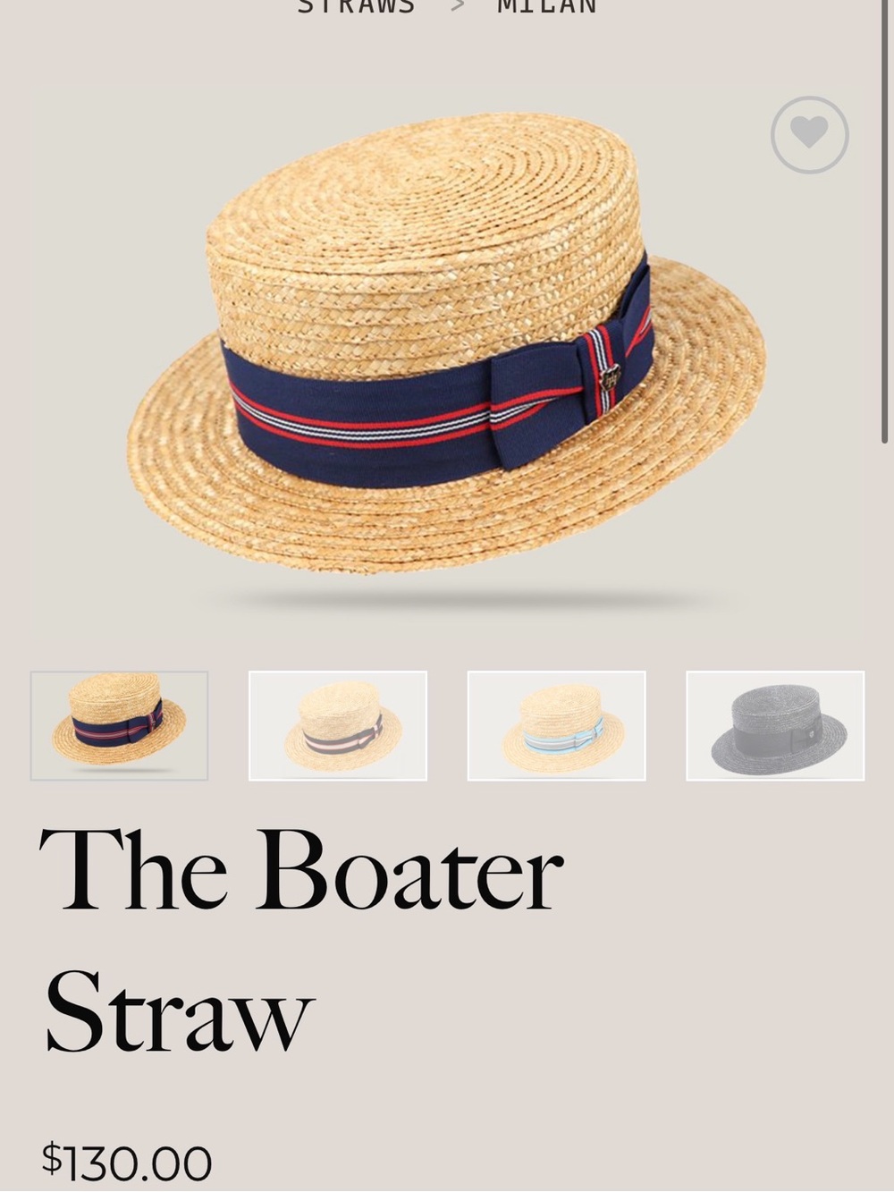 The Boater Straw Hat with Navy Ribbon